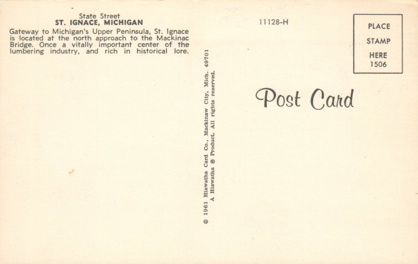 State Street St. Ignace Michigan Mich MI Postcard