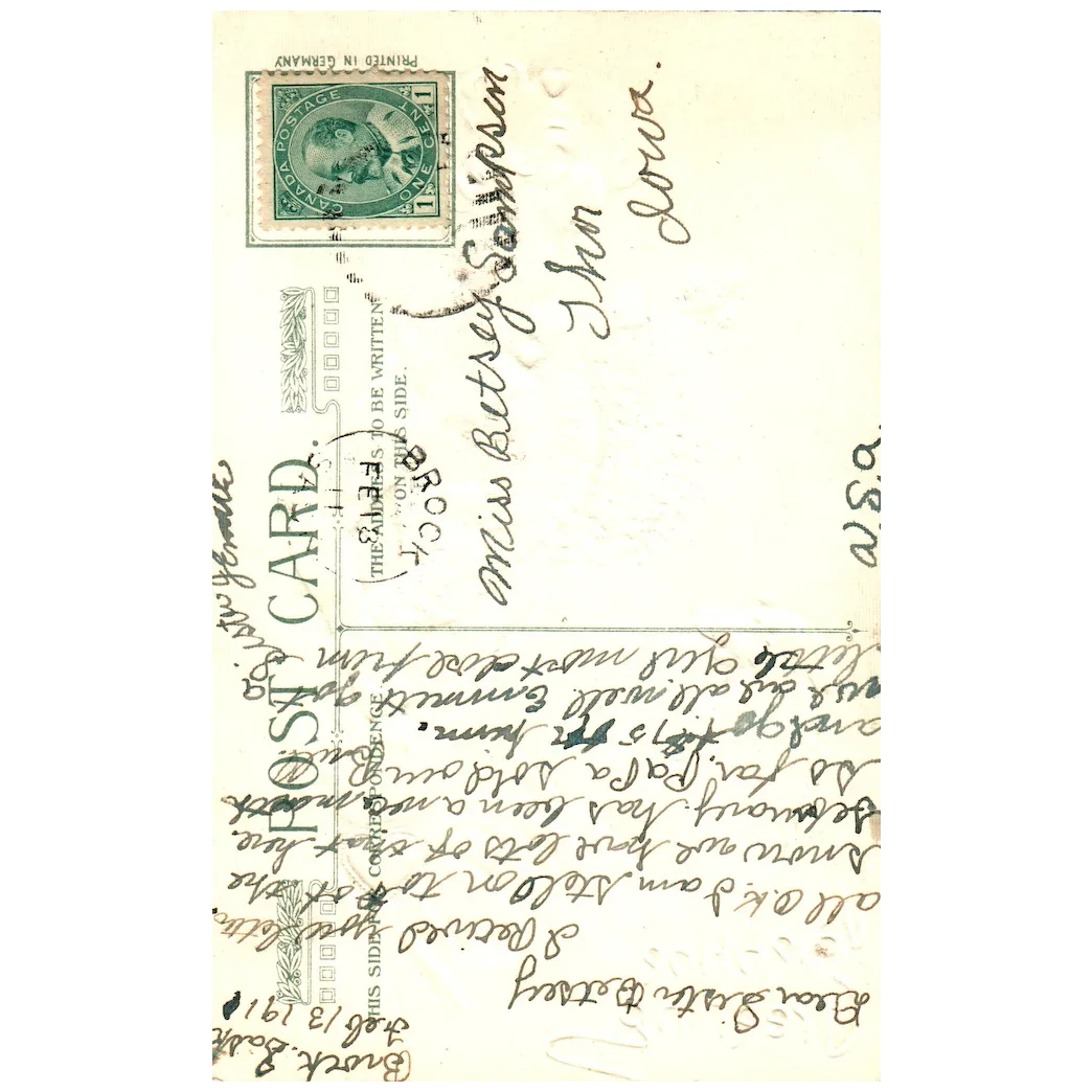 Winsch Valentine Greeting Woman in Hat & Dress w Dog Valentine Postcard