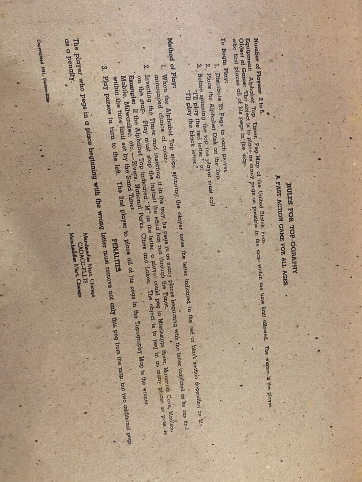 vintage 1945 Topography Board Game Cadaco Ellis