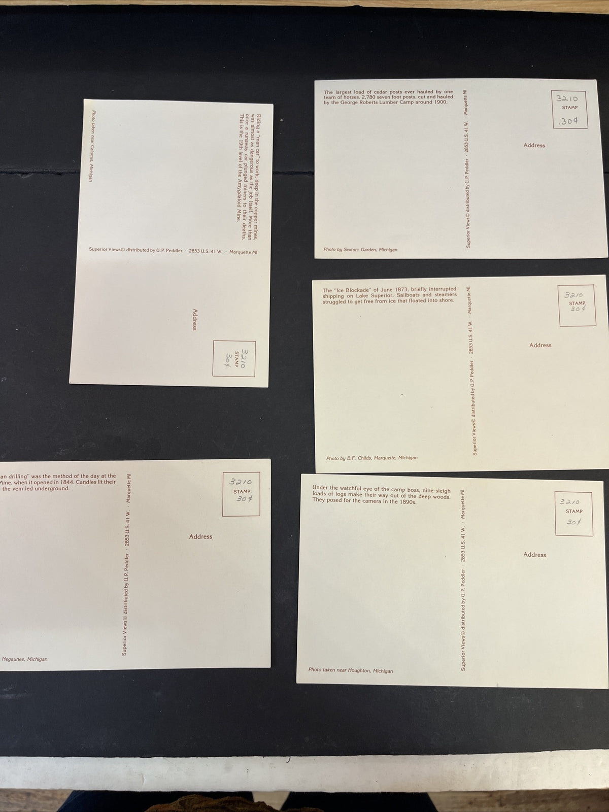 Postcards Lot Of 5, Coal Mine Logging Horse Drawn, Ship On Lake Superior