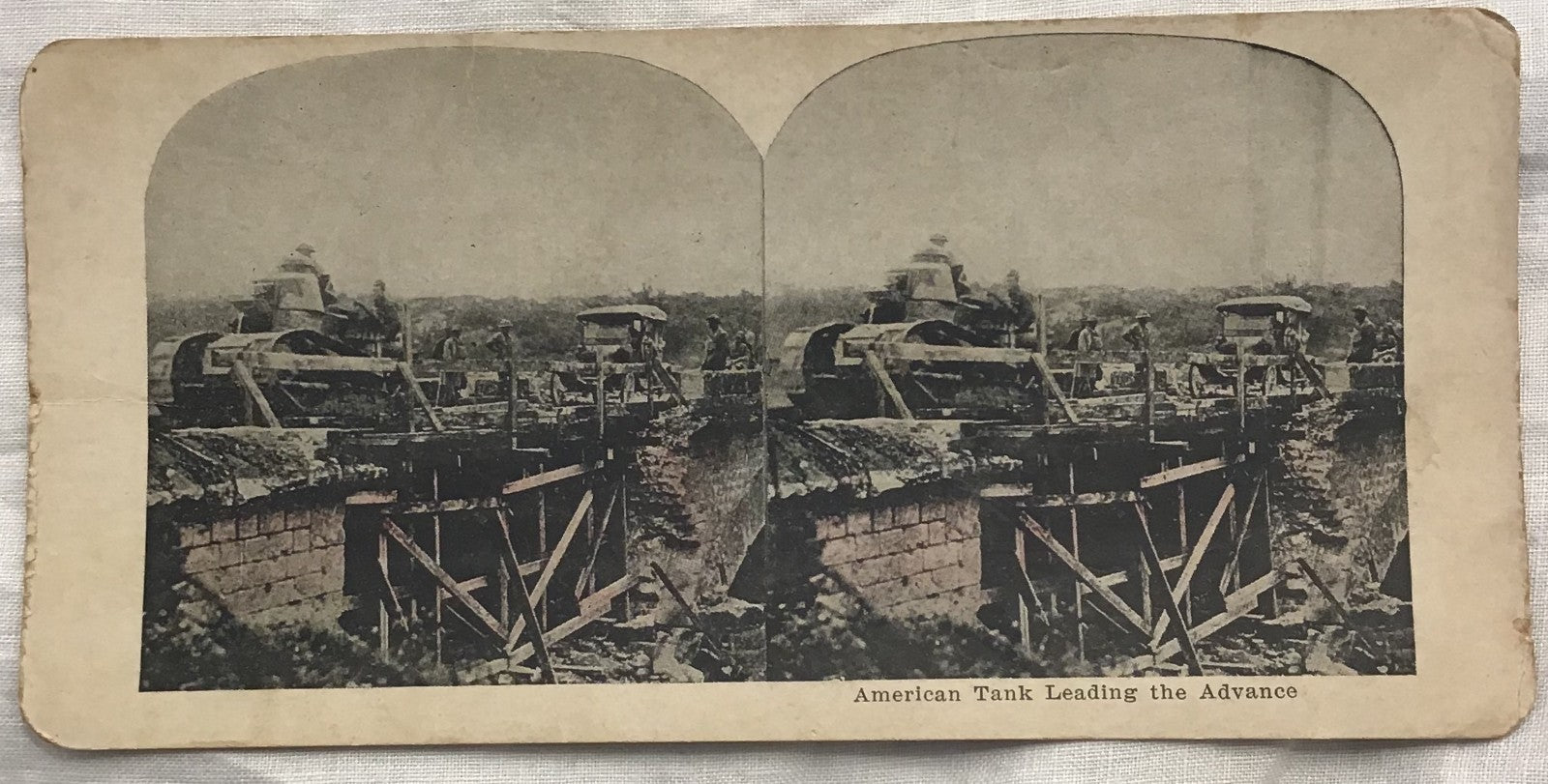 WWI Stereoview American Tank Leading The Advance Tanks War Soldiers