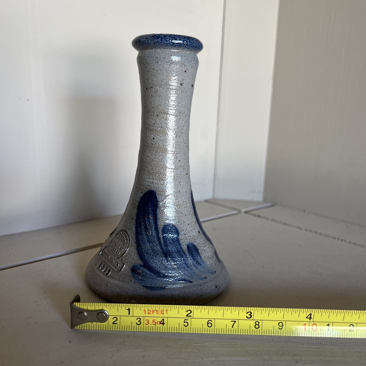 Vintage 1989 ROWE Pottery Candlestick Holder Salt Glaze (Blue) USA