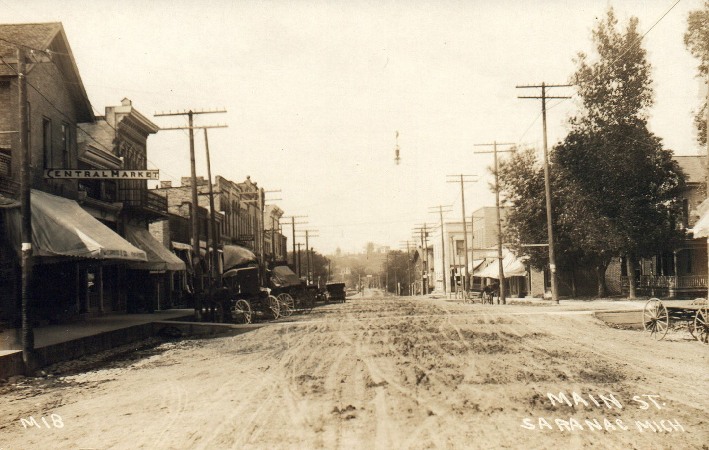 Real Photo Main Street Downtown Saranac Central Market MI Michigan Postcard