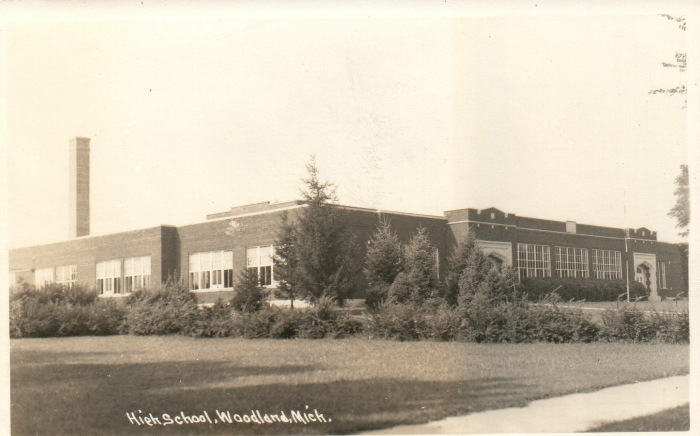 Real Photo High School View Woodland Michigan MI Postcard