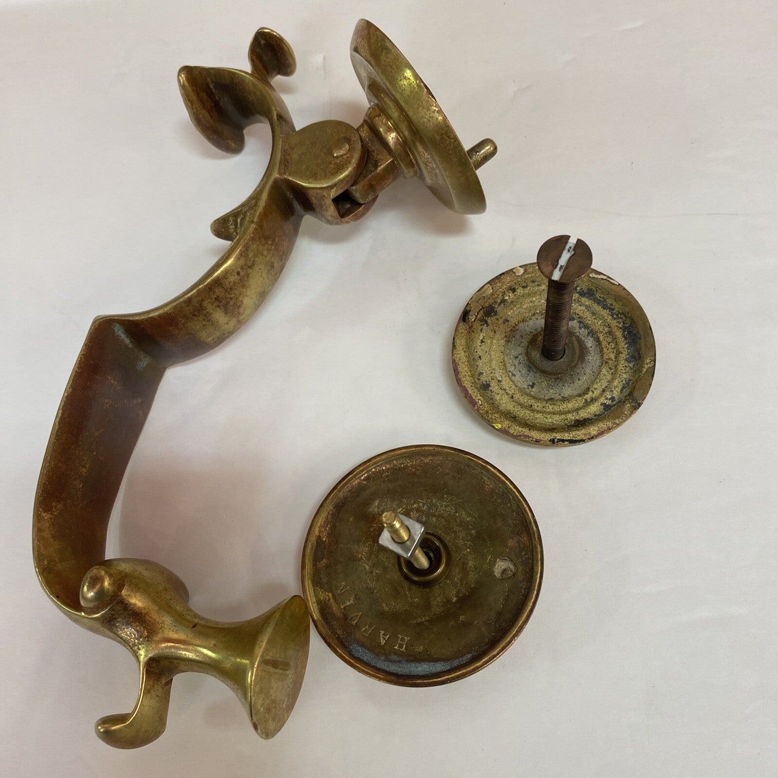 3 PC Vintage Sold Brass Harvin Door Knocker 8.5" TALL with Patina