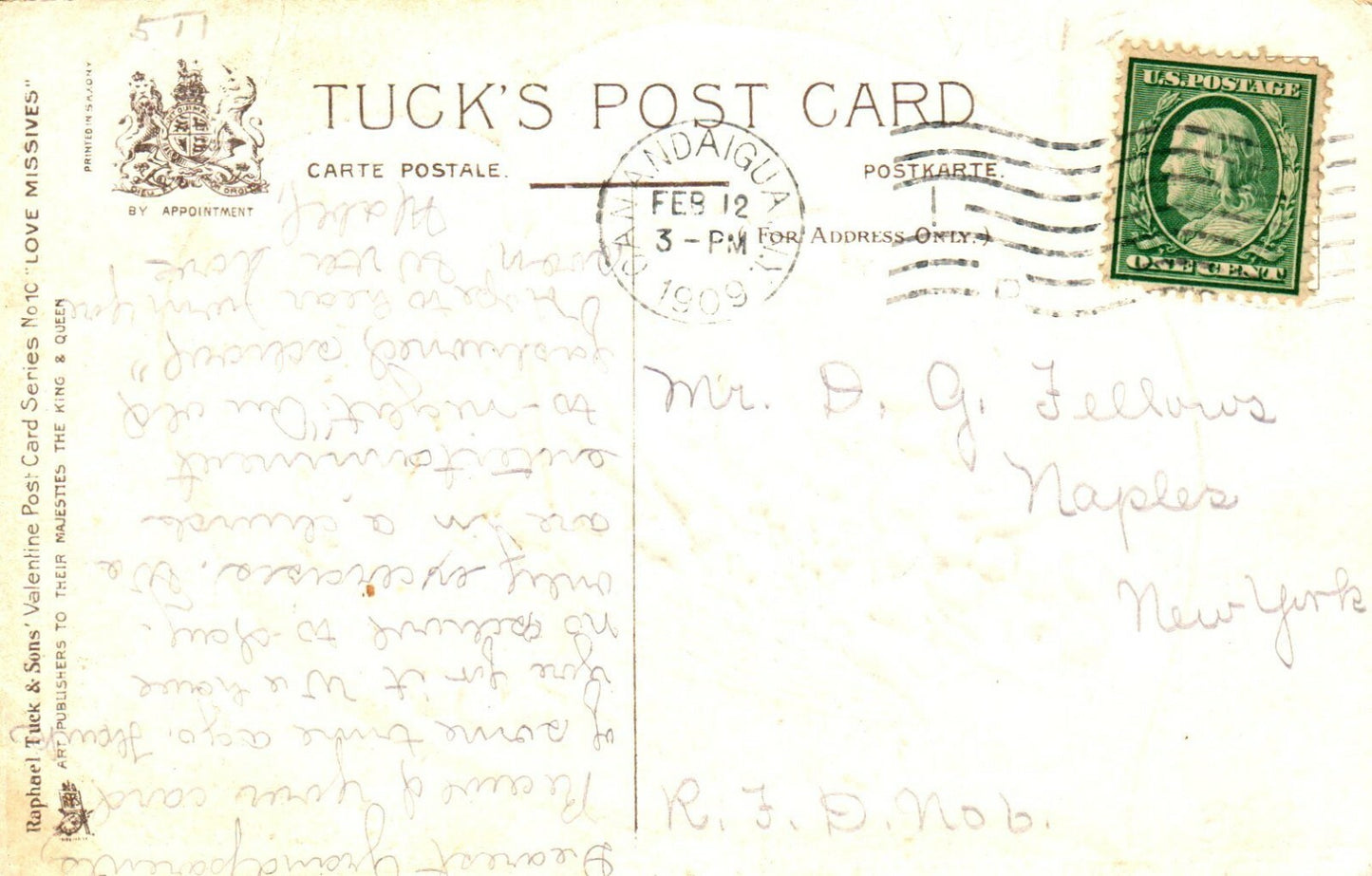 Tuck Series 10 Love Missives 2 Birds Sitting In Flower Basket Valentine Postcard