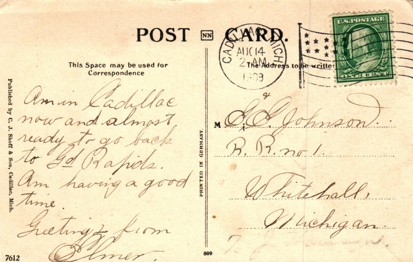 Long Bridge at Lake Cadillac Horse & People Cadillac MI Michigan Mich Postcard