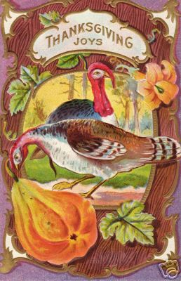 Thanksgiving Joys Embossed Gold Gilt Frame Around Two Turkeys Postcard