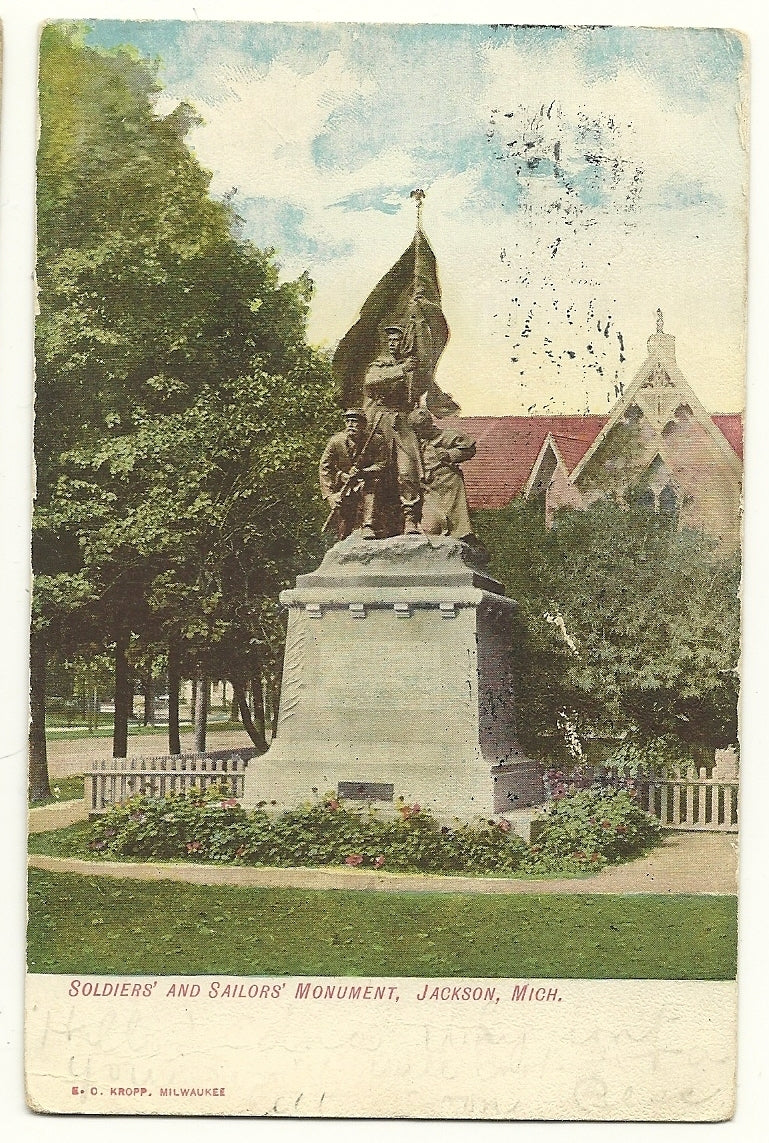 Soldiers Sailors Monument Jackson MI Michigan Postcard