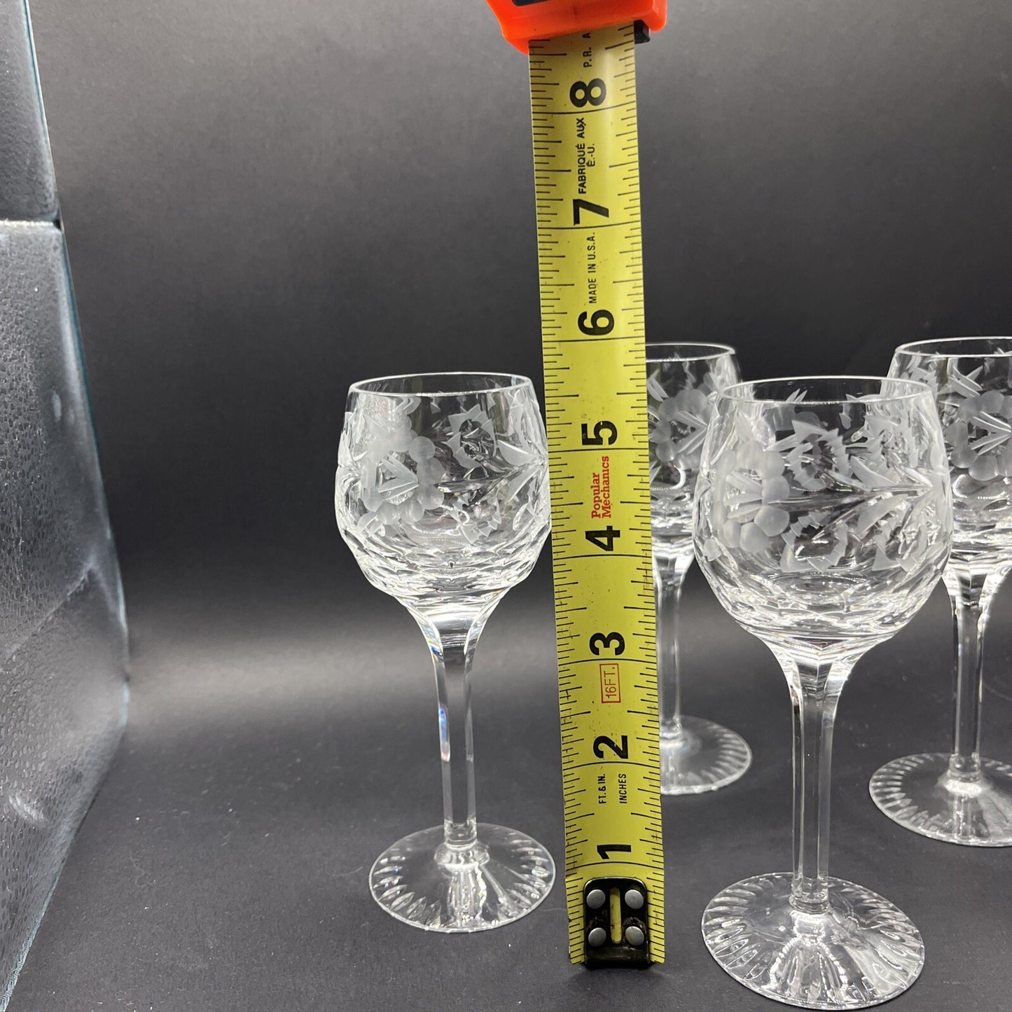 4 IMPERIAL CRYSTAL ALEXANDRA ETCHED STEM 6 oz. WINE GOBLETS GLASSES - 7 1/4" H