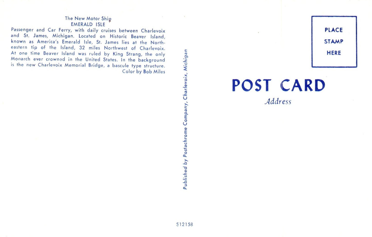 Passenger & Car Ferry New Motor Ship in Emerald Isle Michigan Mich MI Postcard