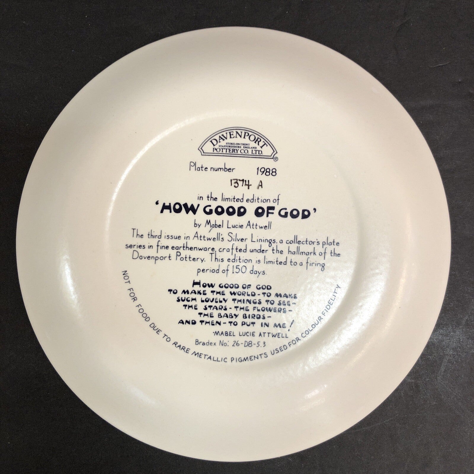 1988 Mabel Lucie Attwell How Good God Collector Plate 7-1/8" Davenport Pottery