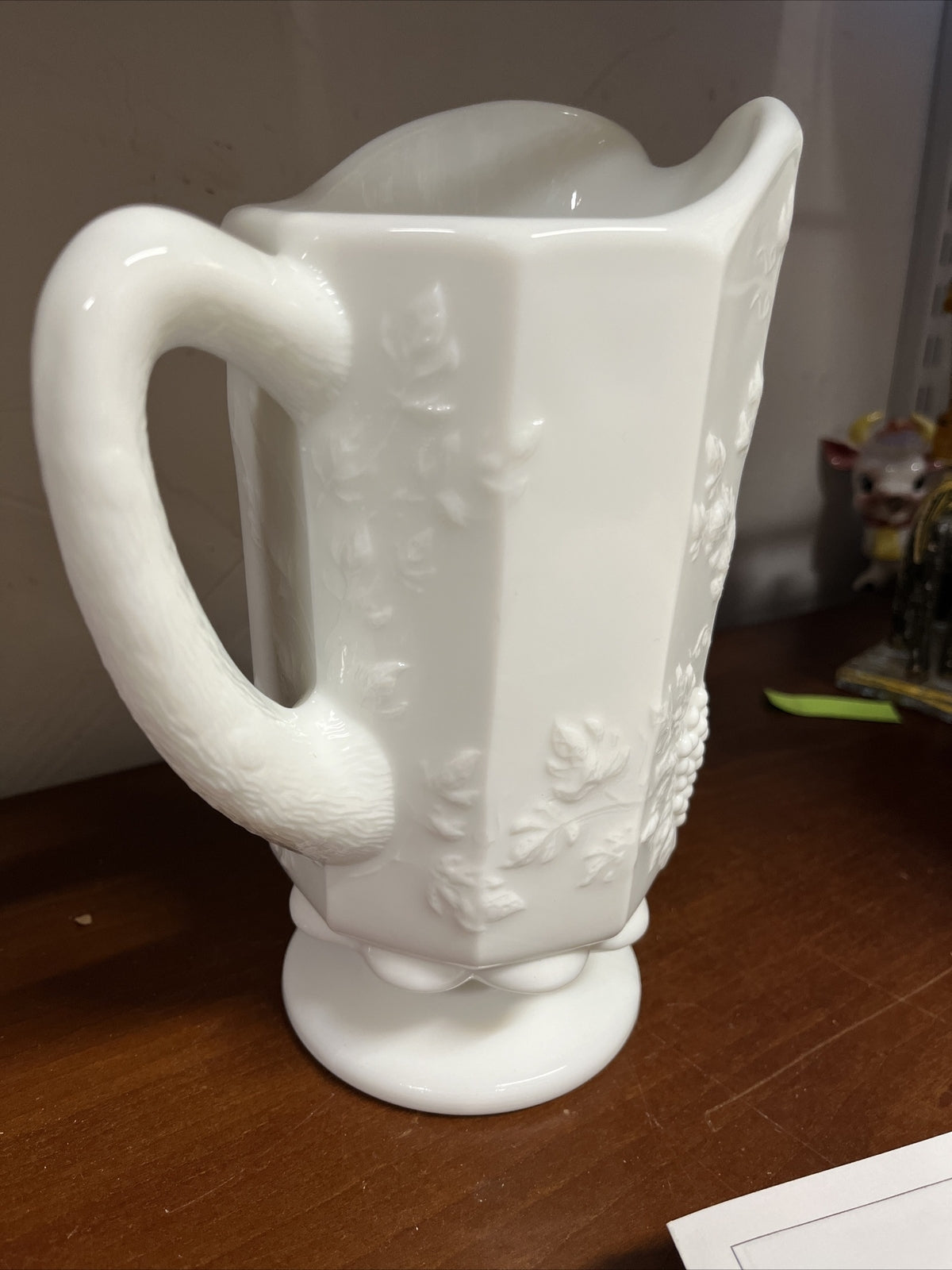 Vintage Westmoreland White Milk Glass Pitcher Grapes Paneled 3 1/2 Cups Heavy