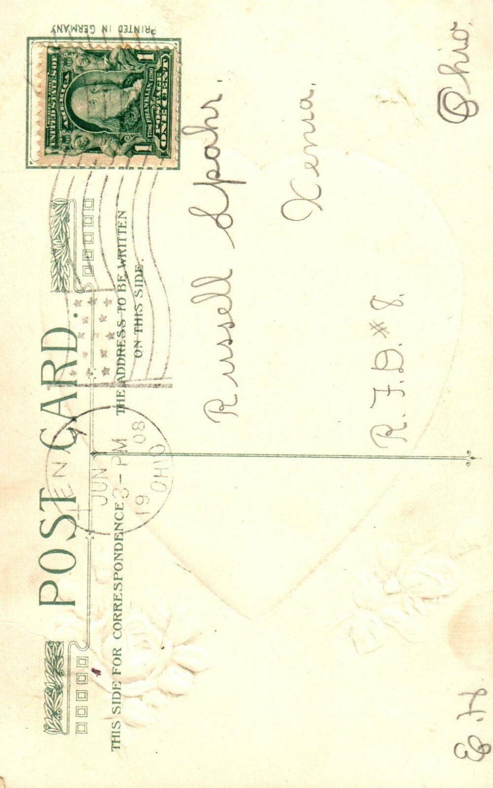 Cupid Holding Bow and Arrow White and Pink Roses Valentines Postcard