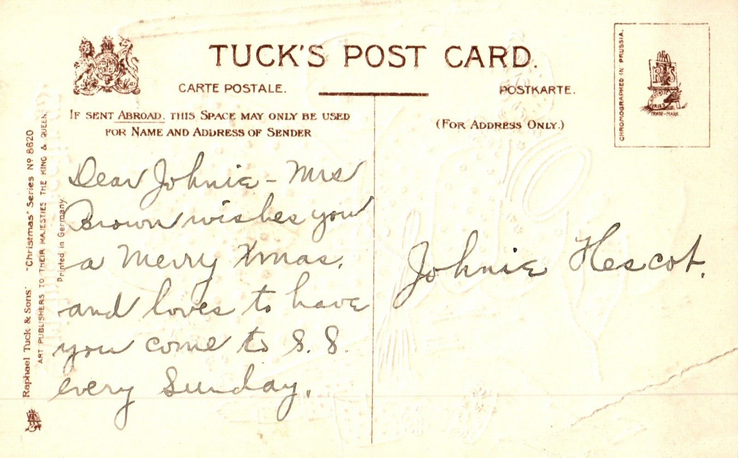 Purple Robe Santa Gold Gilt Christmas Greetings Vintage Santa Postcard