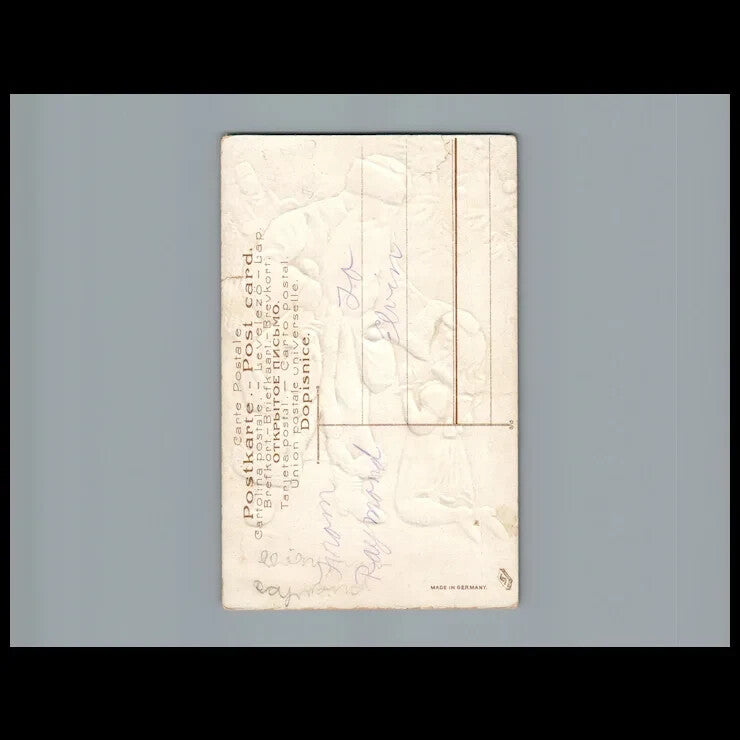 Early Purple robed Santa Claus Vintage Christmas postcard Little girl kneels