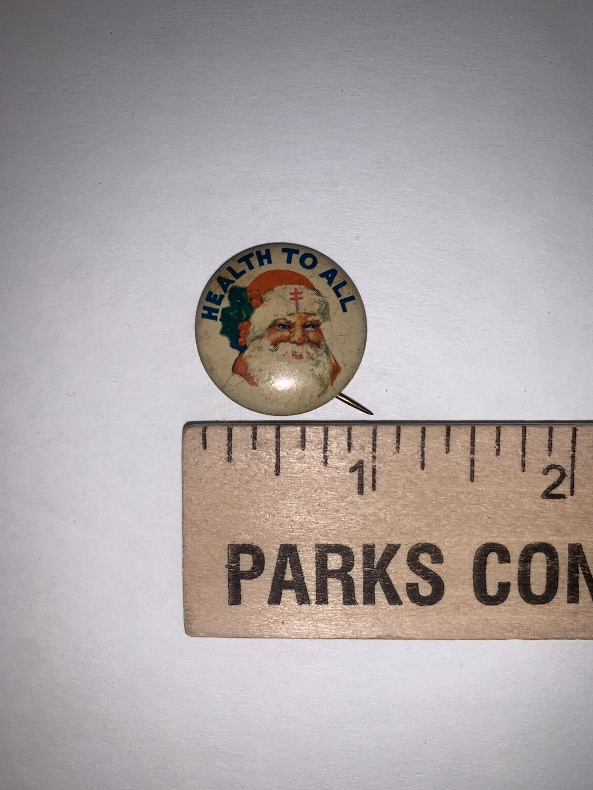 Vintage Red Cross Christmas Santa Health To All 1" Pinback