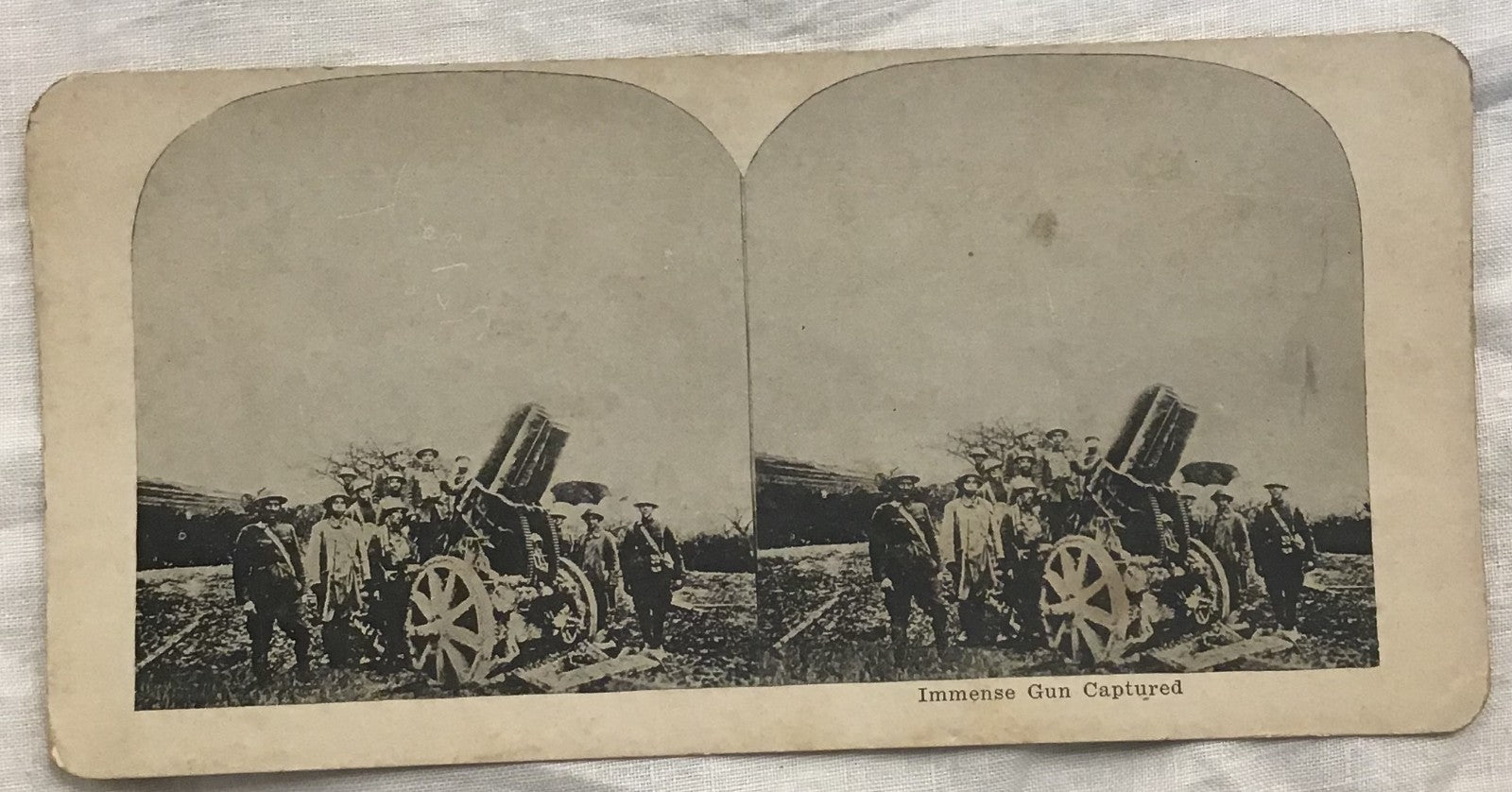 WWI Stereoview Immense Gun Captured Soldiers At War