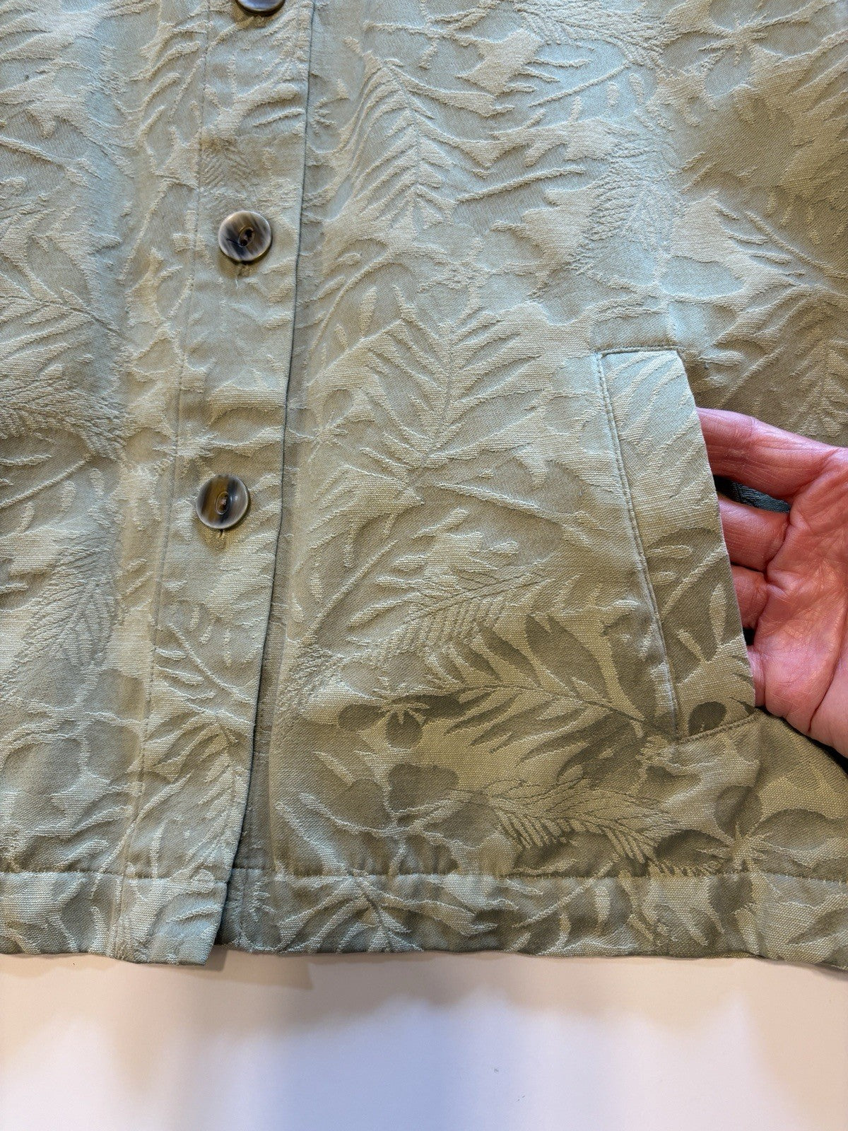 GSK Womens Sage Green Leaf Print Button Up Blazer Jacket Christopher Banks Sz XL