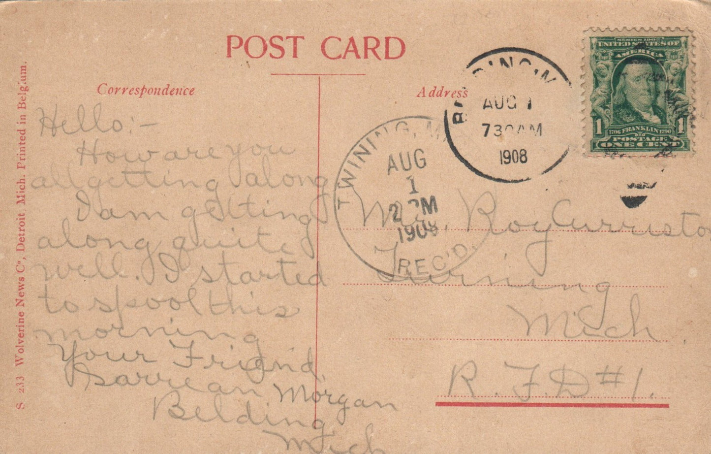 Belding Bros Co Silk Making Mill #2 in Belding Mi Mich Michigan Postcard