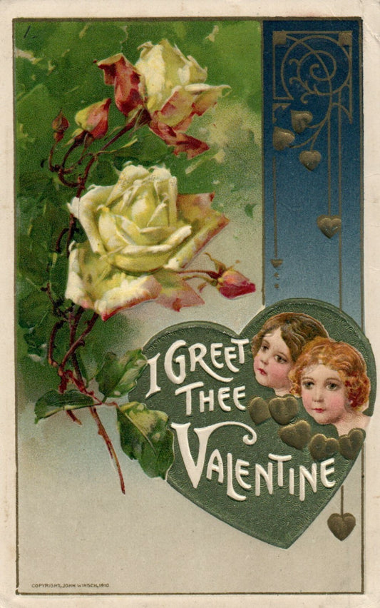 Winsch 1910 White Rose Gold Girls Portraits Valentine Greetings Postcard