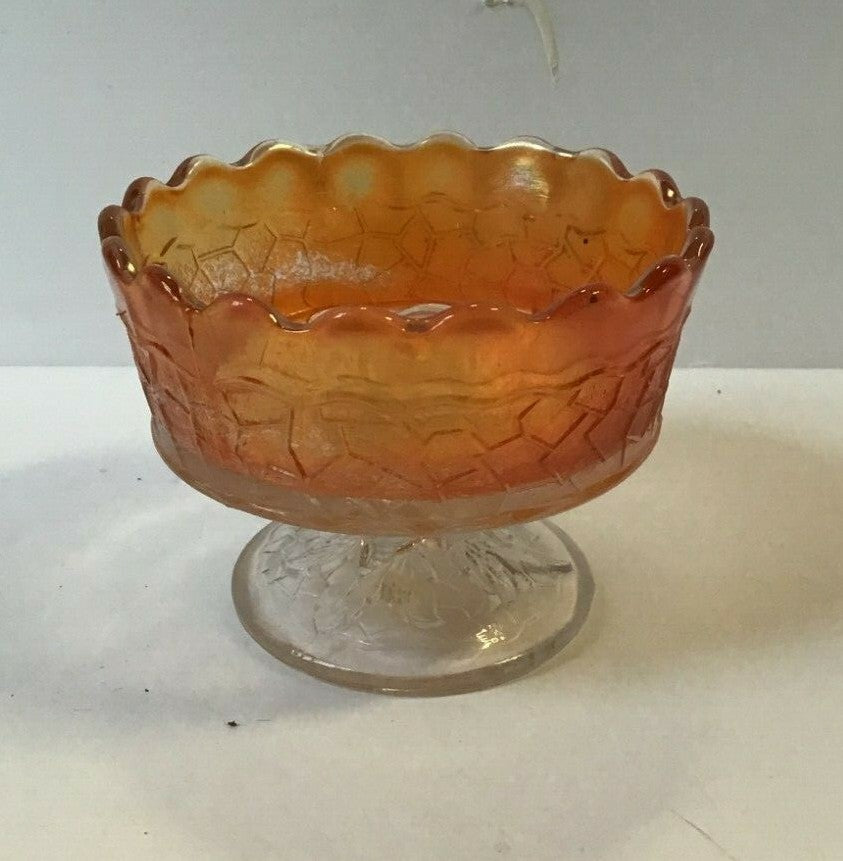 Marigold 3" Stemmed Footed Ice Cream Dish Iridescent Carnival Glass