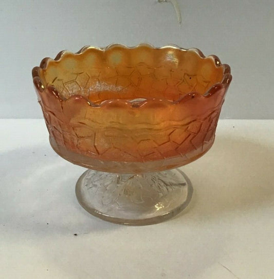 Marigold 3" Stemmed Footed Ice Cream Dish Iridescent Carnival Glass