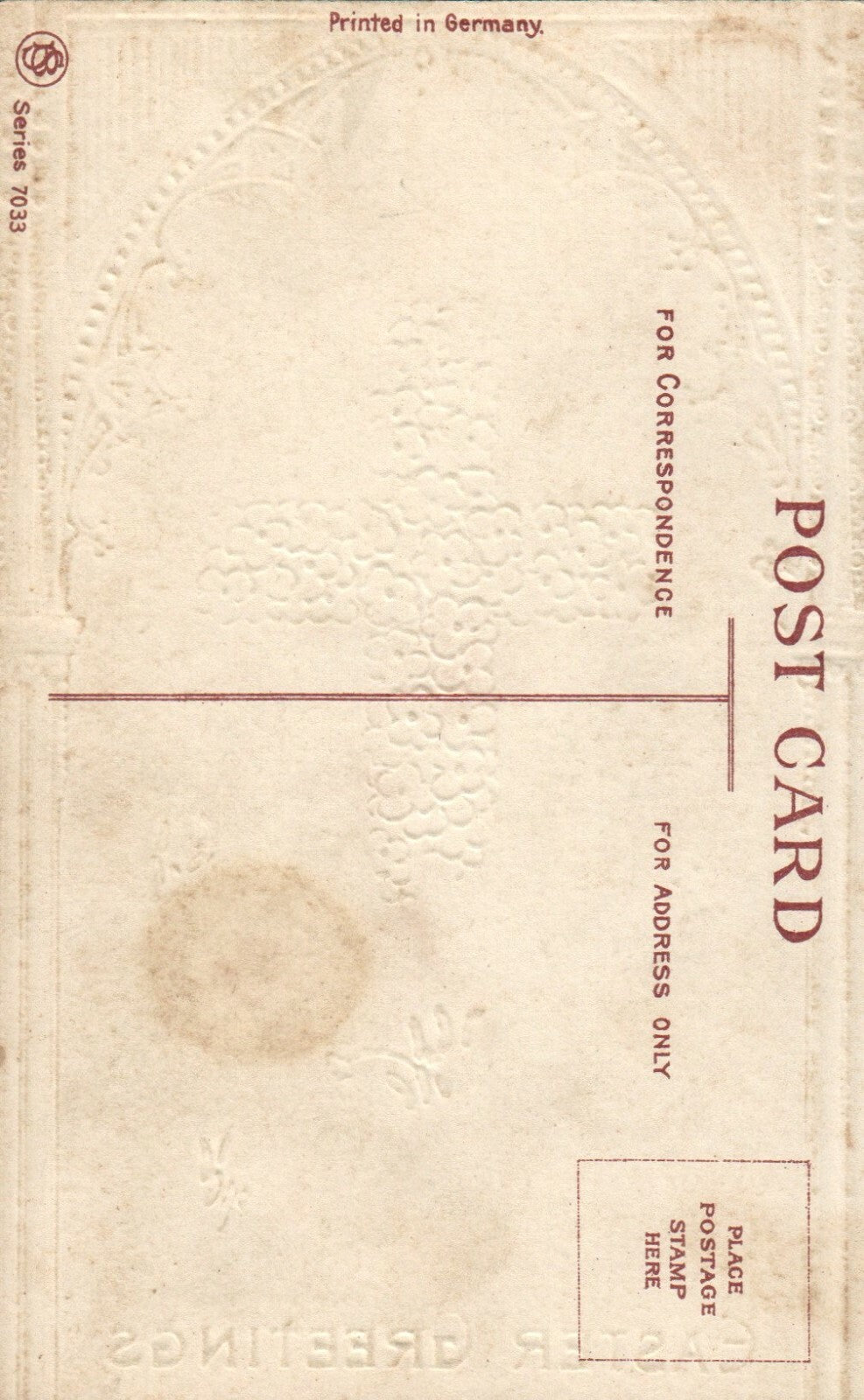 Series 7033 Gel Gold Metallic Embossed Lily Cross Easter Greetings Postcard