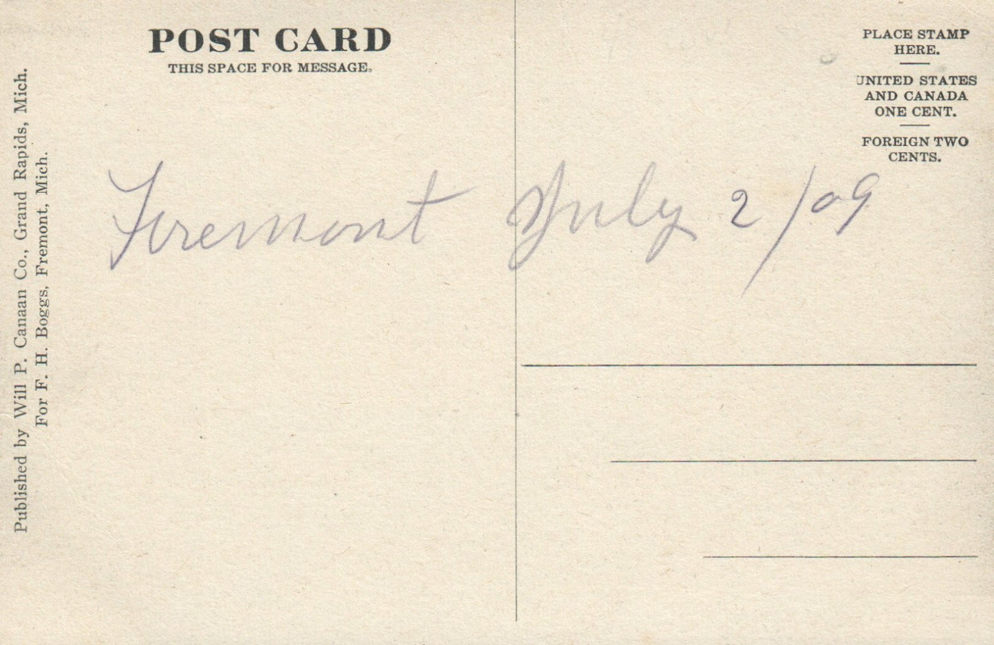 Main Street in Fremont Michigan MI Postcard