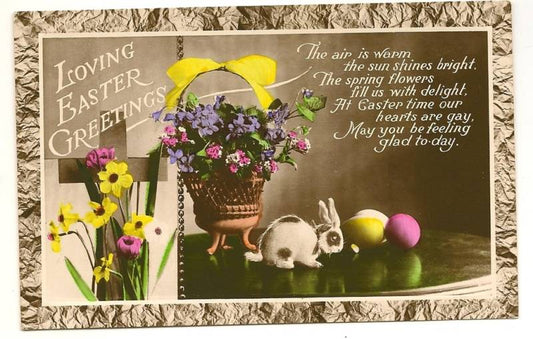 Yellow Daffodil Pink Egg Bunny Rabbit Easter Postcard