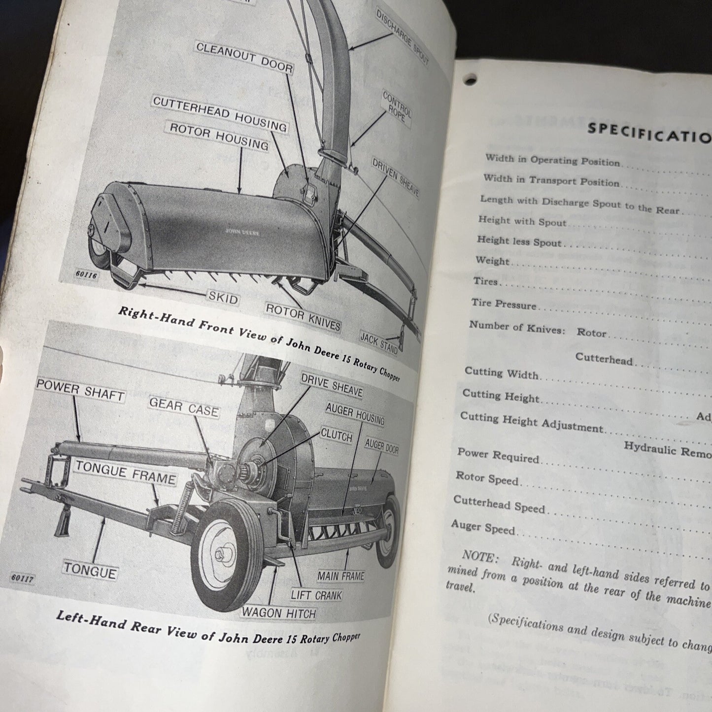 Vtg John Deere 15 Rotary Chopper, OM-E30-857 Operator's Manual