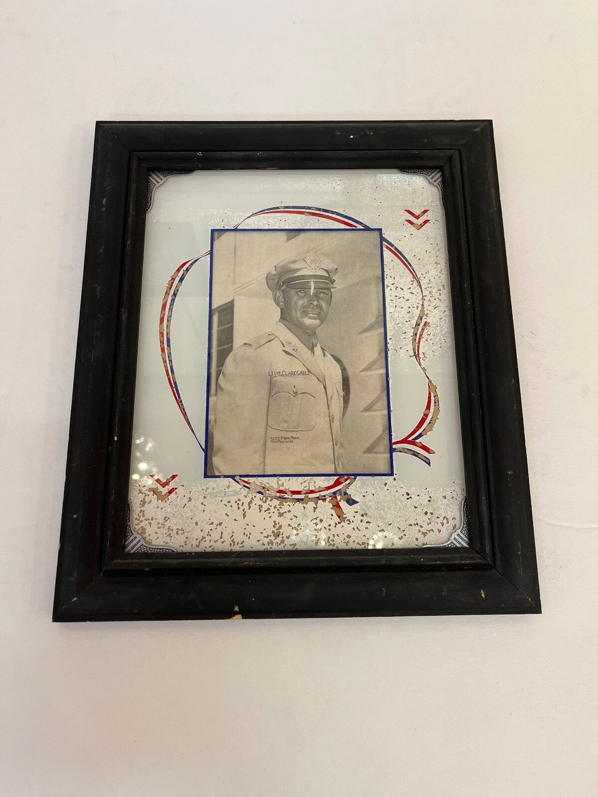 Vintage Black Wooden Patriotic Frame with Photo of Clark Gable