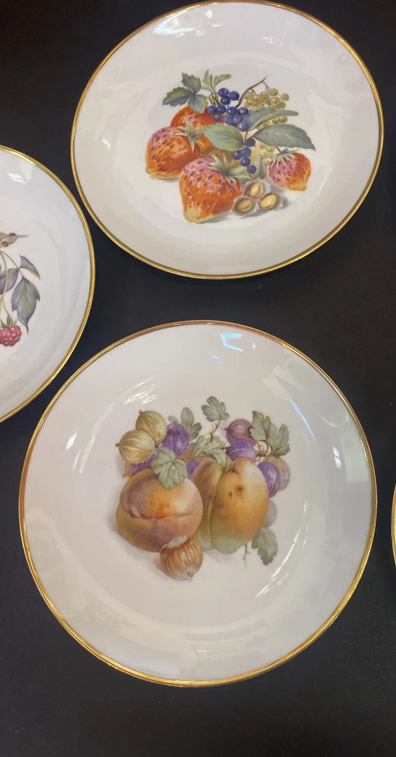 7 Baronet China Eschenbach Germany 8" Plates Various Fruits FRUIT  Gold Trim
