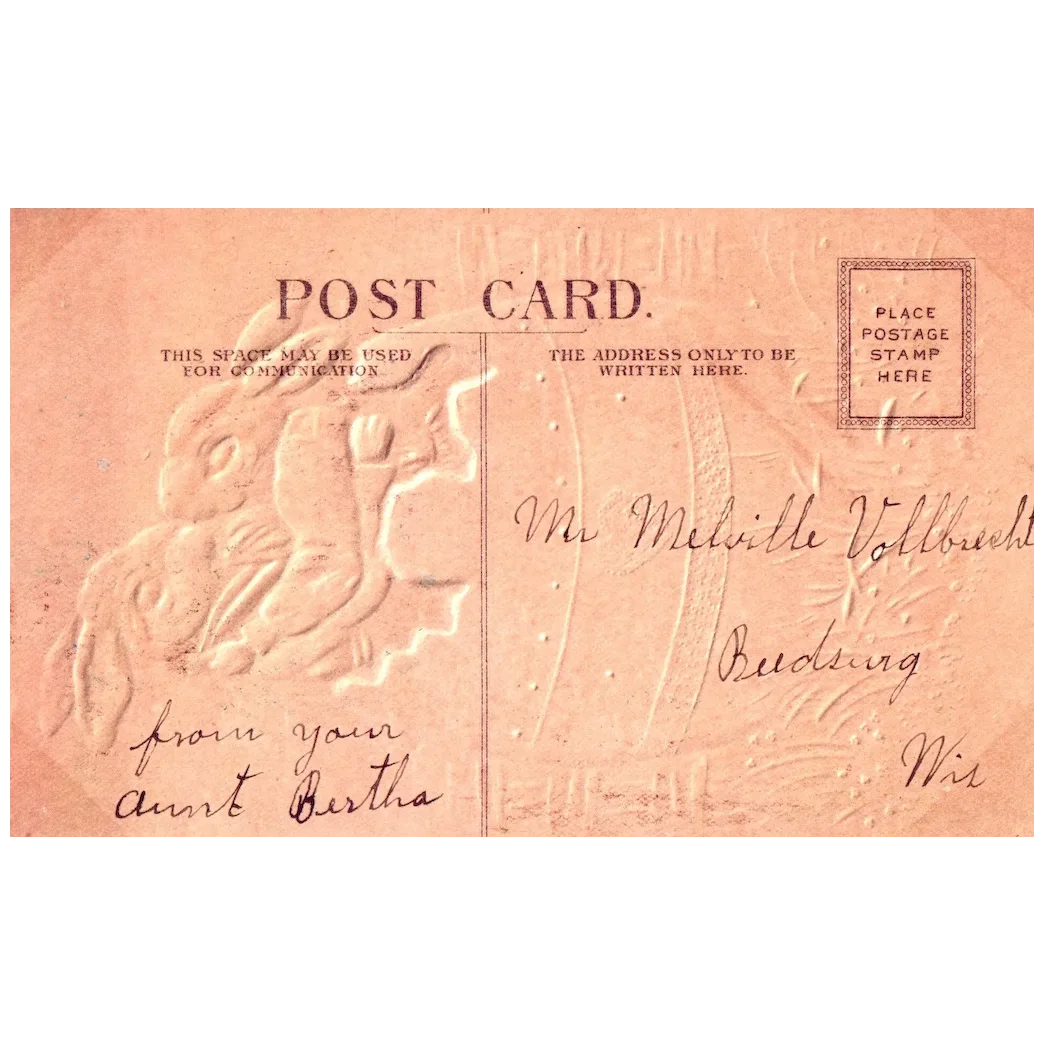 Easter Greetings Two Rabbits Kissing in Easter Egg Vintage Easter Postcard