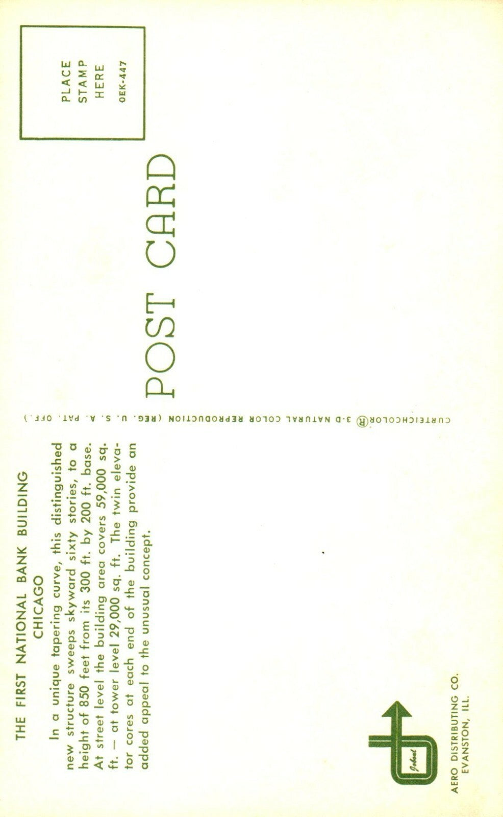 The First National Bank Building Aerial View Chicago Illinois IL Postcard