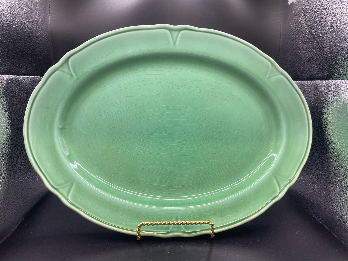 13.5 Oval Platter Vintage Mount Clemens Petal LIGHT Green 1930's Petalware