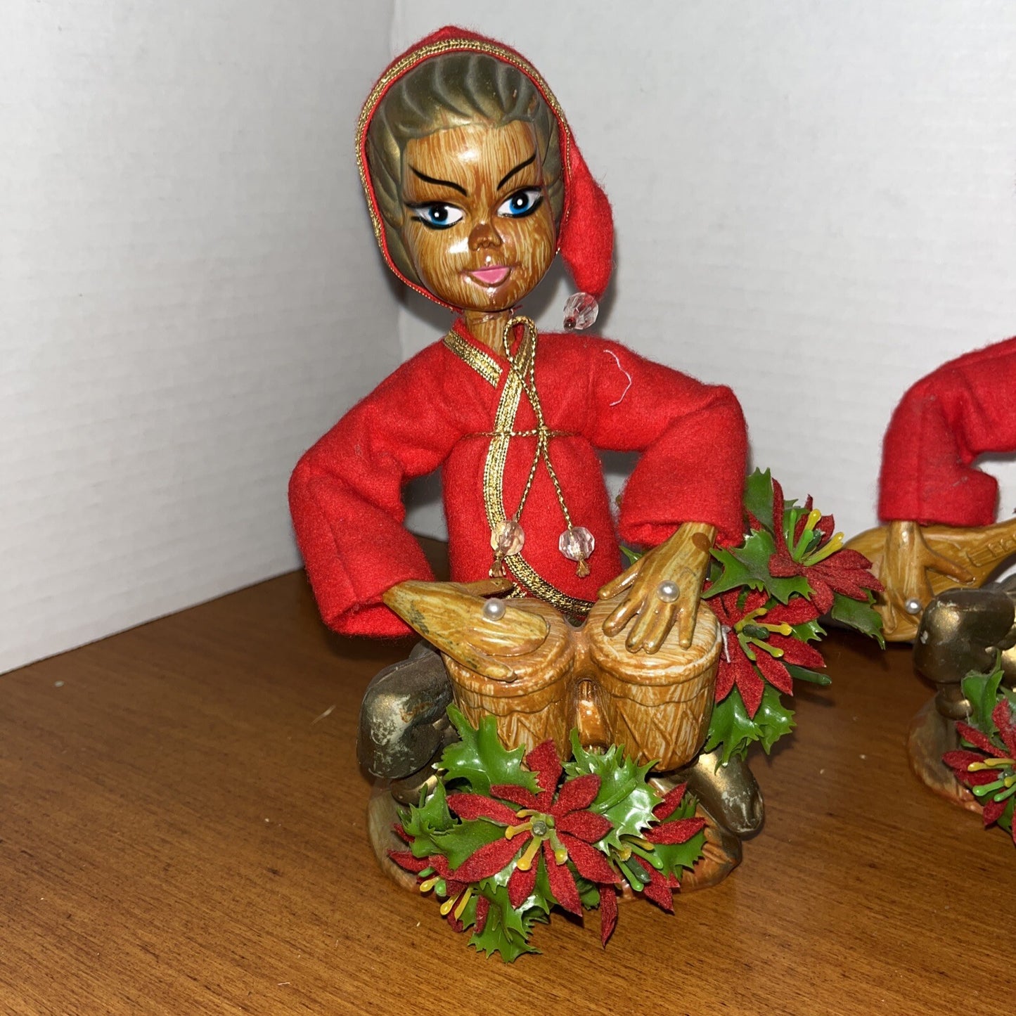 3 Vintage Asian Boys Playing Instruments Figurines Pixie Elf Hong Kong Christmas