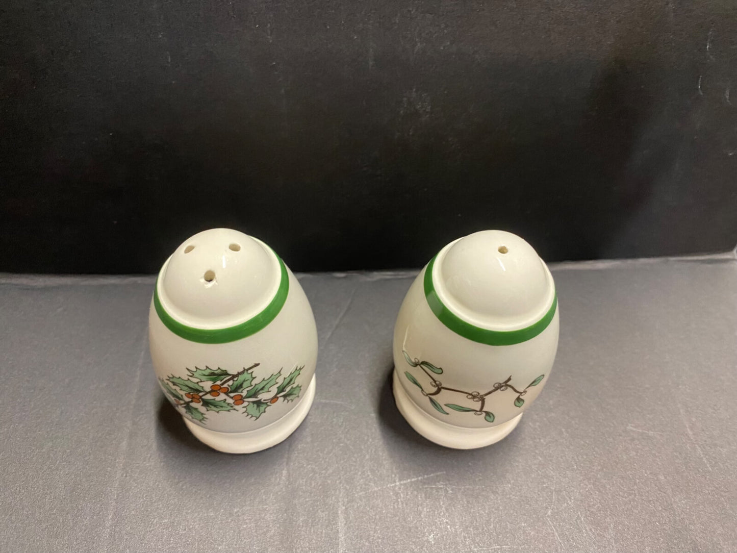 Vintage Spode Salt & Pepper Shakers With Christmas Tree and Holly on Them