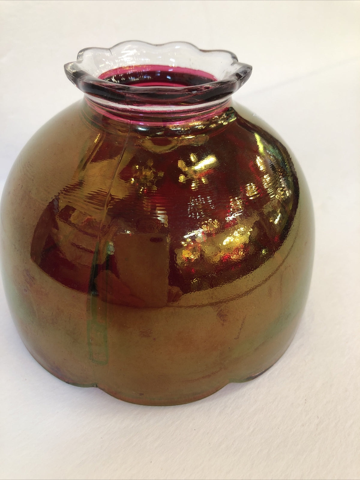 WESTMORELAND Red Glass Hand Painted Rose Lamp Shade Artist Signed Vintage 1977