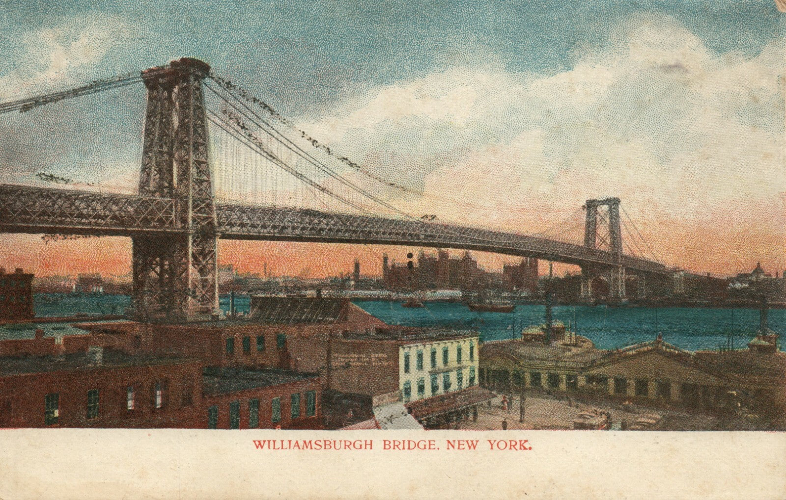 Williamsburg Bridge At Sunset  NYC New York Postcard