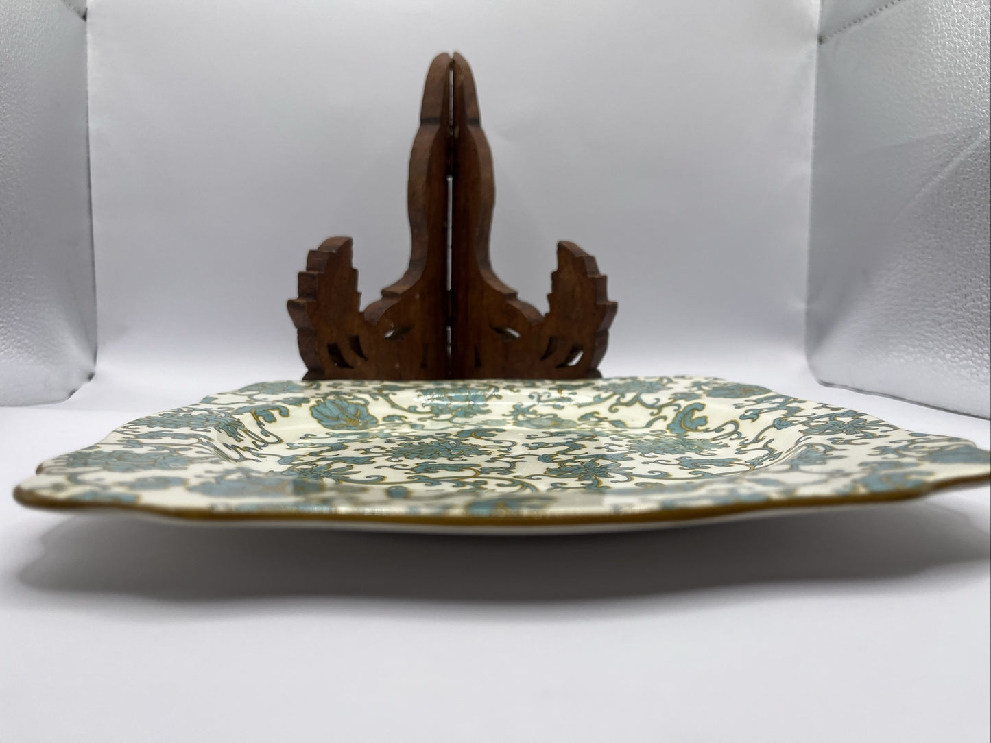 Crown Ducal Ware England Chintz Octagonal 8.5 " Plate Teal Flowers Gold Trim