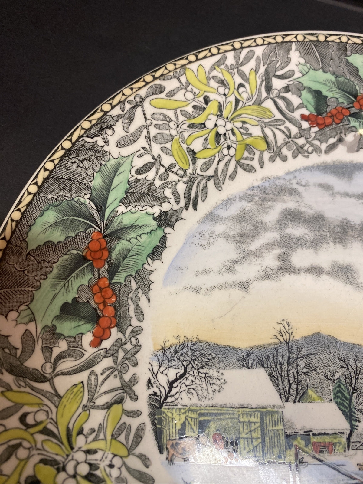 10.5" Adams Currier Winter Scenes New England Winter Scene Holly PLATE pottery