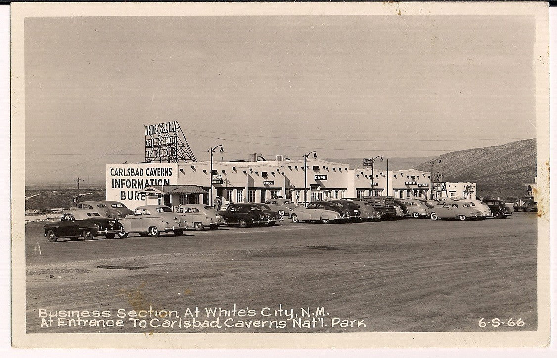 RPPC White CIty New Mexico NM Old Cars entrance Carlsbad National Park Postcard
