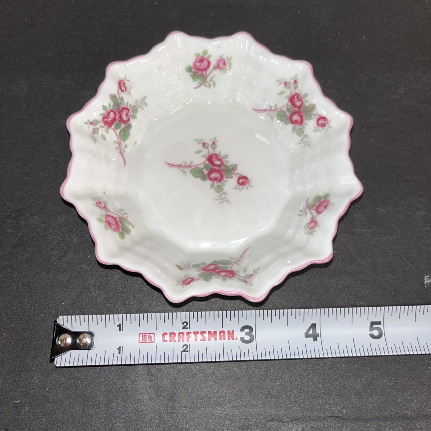 Shelley England Red/pink Floral Bone China Trinket Dish or Pin Tray