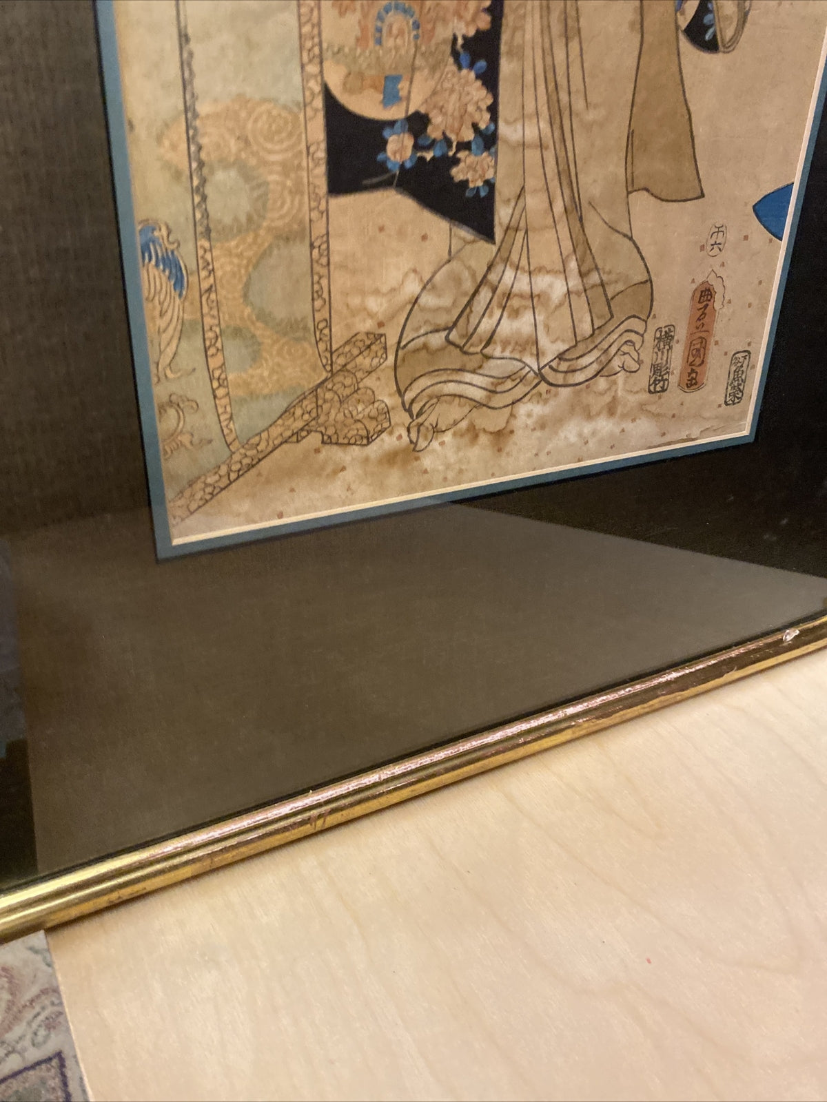 1920's 24" x 18.5"Chinese Gold Framed & Matted Water color print 1 of 2