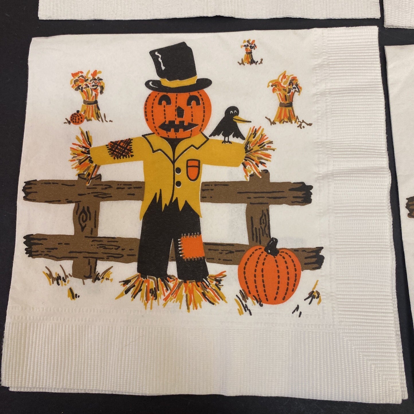 Vintage Orange HALLOWEEN PAPER NAPKIN Lot of 4 ALL WITCHES, Black cats, J.O.L