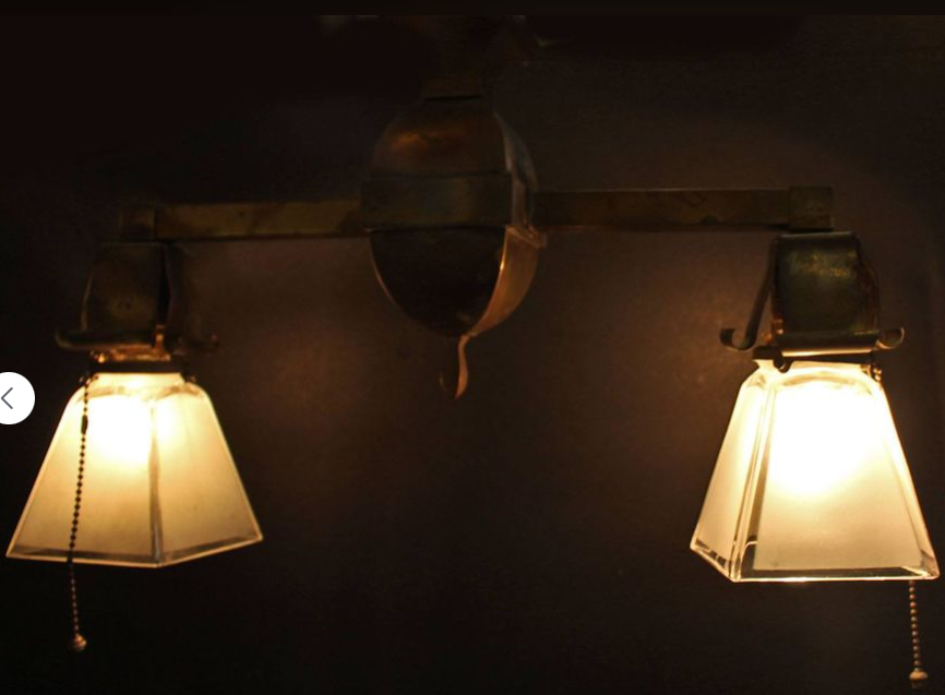2 Light 1910s Craftsman Hubbell Socket Chandelier Arts & Crafts Mission