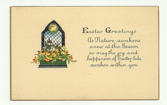 Yellow Dafodill Window Scene Church Easter Greetings Postcard