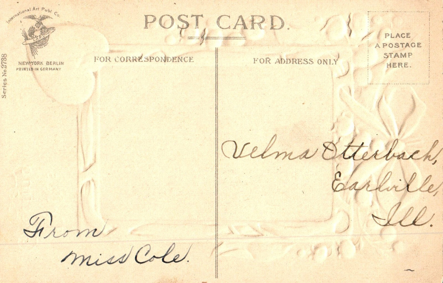 Postcard Valentine Fancy Girl Umbrella Letter Embossed Ellen Clapsaddle c1910s