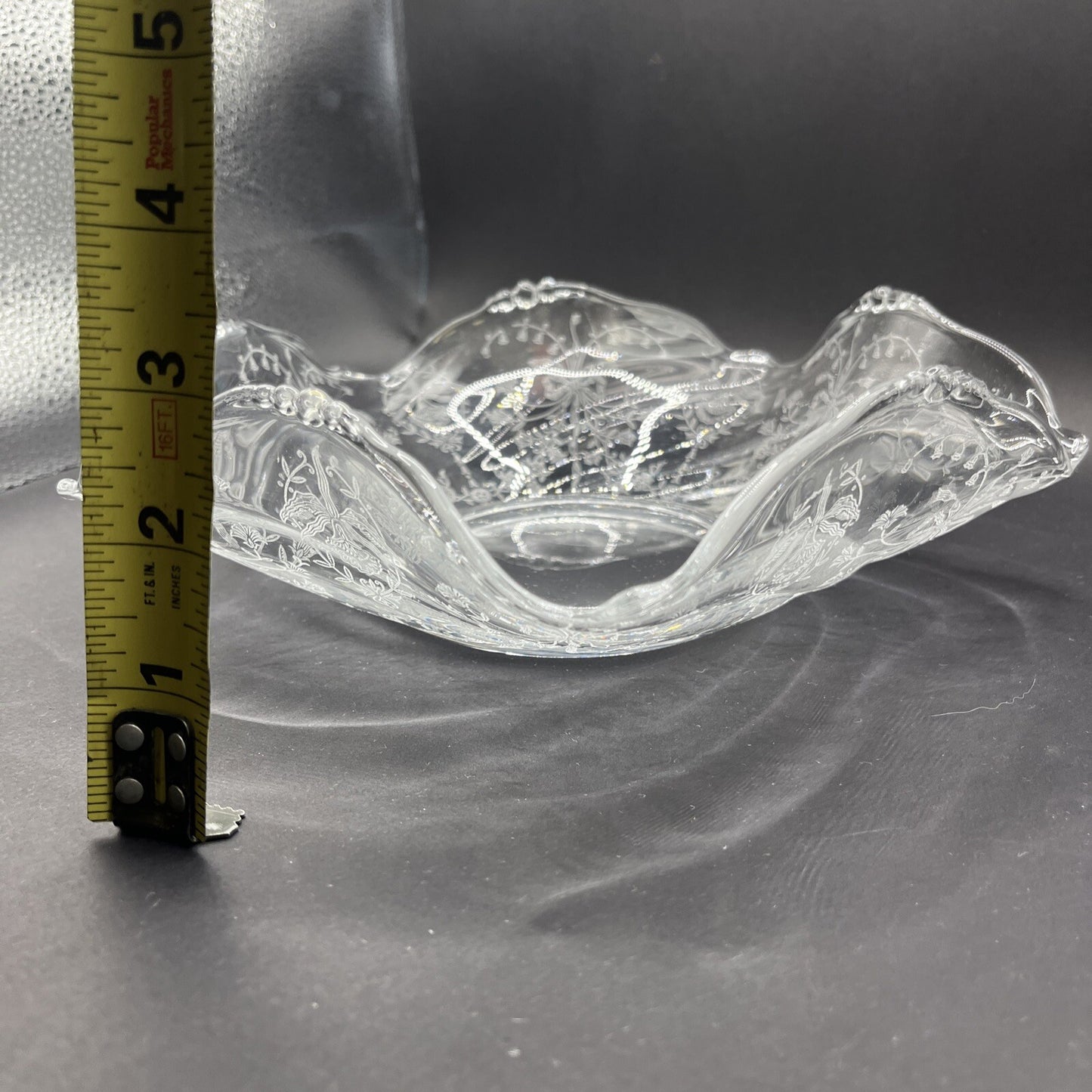 Heisey Orchid Waverly Etched 9" Crimped Flared Round Bowl